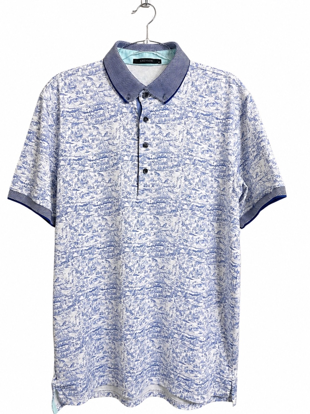 Greyson EUC Golf Performance Blue Woods/Forest Patterned Polo